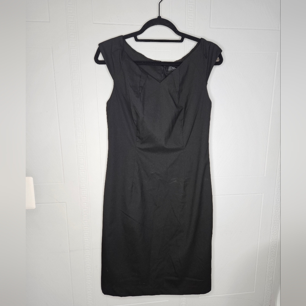 Mossimo Stretch Black Midi Cap Sleeve V-neck Shift Dress Businesscore Sz 8 EUC